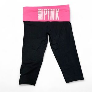 Victorias Secret PINK Yoga Love Pink Black Pink Fold Over Capri Pants Small